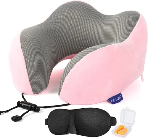Almohada de viaje, almohada cervical para dormir durante el viaje, hecha al 100 % de espuma viscoelástica pura, almohada suave, cómoda y de apoyo