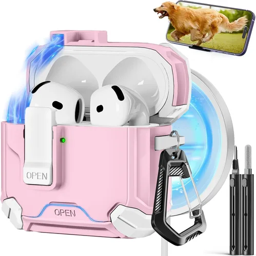 Miniatura 25 de Pohgelan - Funda compatible con AirPods Pro 2ª/1ª (azul) Cerradura magnética automática con kit de limpieza, compatible con Magsafe