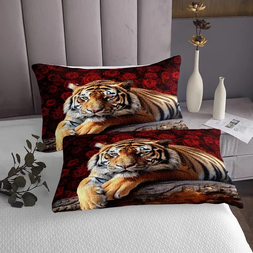 Miniatura 4 de Erosebridal Juego de colcha de tigre tamaño Queen, diseño romántico floral de safari con flores rojas para adultos, hombres, mujeres, niños y niñas