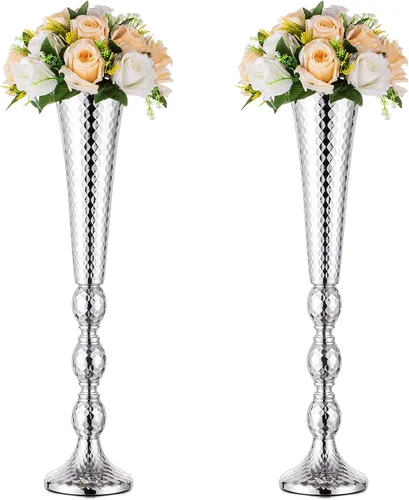 Miniatura 9 de Nuptio 2 centros de mesa para mesa de boda, jarrón de trompeta de metal de 24 pulgadas de alto, jarrones de flores para fiesta, cena, centro