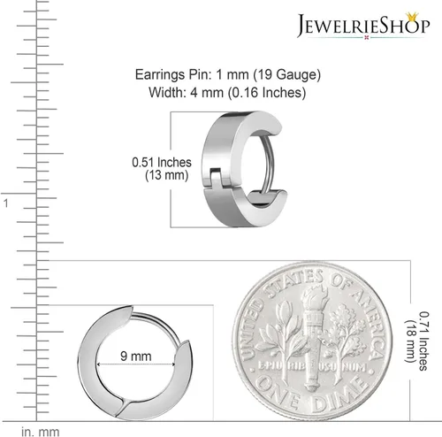 Miniatura 3 de JewelrieShop Juego de joyas para hombre, aretes colgantes con bisagras, acero inoxidable, hipoalergénicos, aretes de aro urbanos