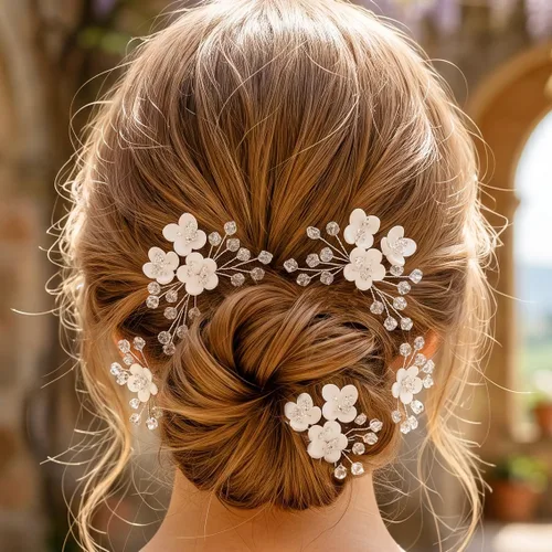 JEWEKY Horquillas para el pelo de novia para bebé, accesorios para el cabello de niña de flores blancas, pinzas para el cabello de boda para mujeres