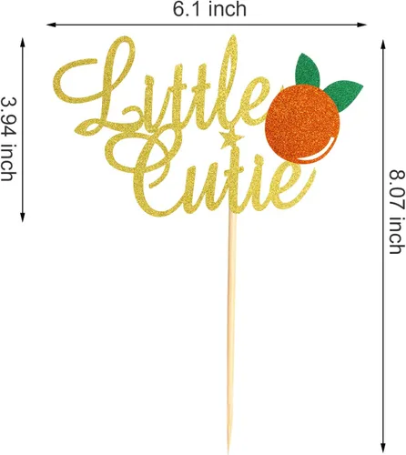 Miniatura 2 de Decoración de pastel Little Cutie con purpurina dorada y naranja para decoración de tartas con temática cítrica, baby shower, cumpleaños, pasteles