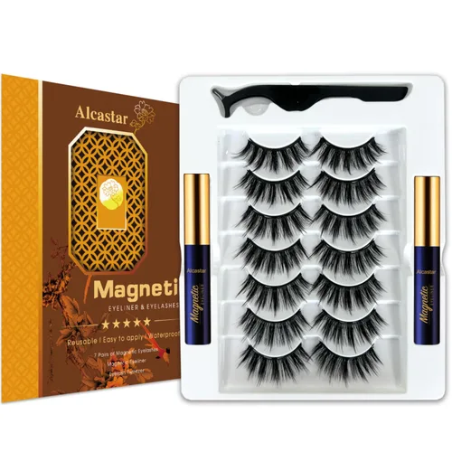 Alcastar - Kit de pestañas magnéticas y delineador de ojos, pestañas magnéticas de aspecto natural con delineador de ojos, pestañas con aplicador,