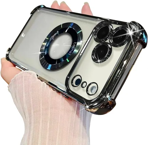 Miniatura 11 de Funda magnética transparente para iPhone 14 Plus, lujo brillante en las cuatro esquinas, protección de grado militar a prueba de golpes