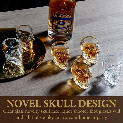 Miniatura 5 de MyGift Juego de 6 vasos de chupito de calavera – Vaso de cristal transparente de 2.8 onzas para fiestas de Halloween, bares de cóctel y decoración
