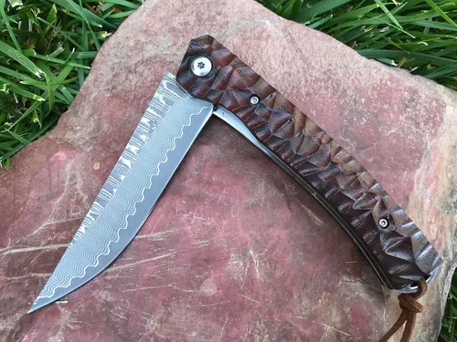 Miniatura 5 de TACTICAL GEARZ Cuchillo de bolsillo de Damasco - Cuchillo plegable EDC con mango de palisandro - Hoja VG10 de acero de Damasco de 67 capas
