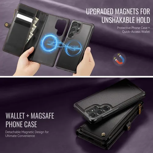 Miniatura 3 de Defencase Funda tipo cartera ultra magnética para Samsung Galaxy S22 compatible con Magsafe con cremallera de bloqueo RFID y tarjetero para mujer