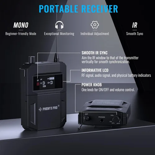 Miniatura 3 de Phenyx Pro Sistema de monitor inalámbrico en el oído, monitores de oído dual para músicos, monitor de escenario mono, IEM de metal con 2 paquetes
