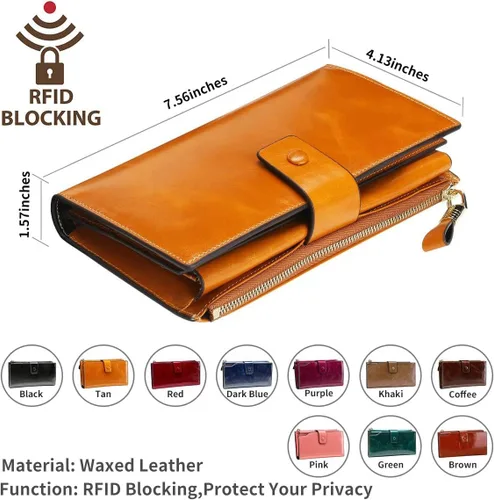 Miniatura 5 de Itslife - Cartera de piel sintética encerada para mujer con bloqueo de identificación de radio frecuencia (RFID), de gran capacidad, encerada