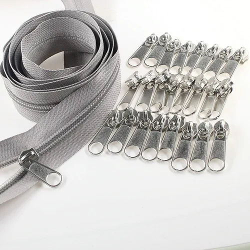 Miniatura 17 de Leekayer The Yard - Cremalleras de bobina de nailon blanco #5 a granel de 10 yardas con 25 deslizadores plateados para costura DIY bolsa