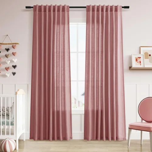 Miniatura 77 de Aersas Aqua Green Linen Curtains 84 Inches Long 2 Panels Set Back Tab Rod Pocket Living Room Curtain Farmhouse Rustic Light Filtering Hook Drapes