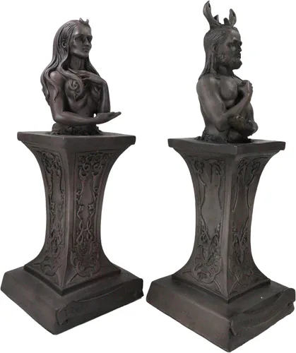 Miniatura 6 de Ebros Neopaganismo Wicca Estatua de deidad primaria con la luna creciente femenina Triple Diosa Bustos en pedestal Figura Wicca Decoración del hogar