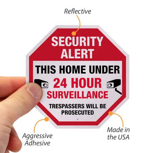 Miniatura 5 de SmartSign Etiquetas adhesivas reflectantes "Security Alert This Home Under 24 Hour Surveillance, Trespassers Prosecuted", rojo/negro/blanco, juego