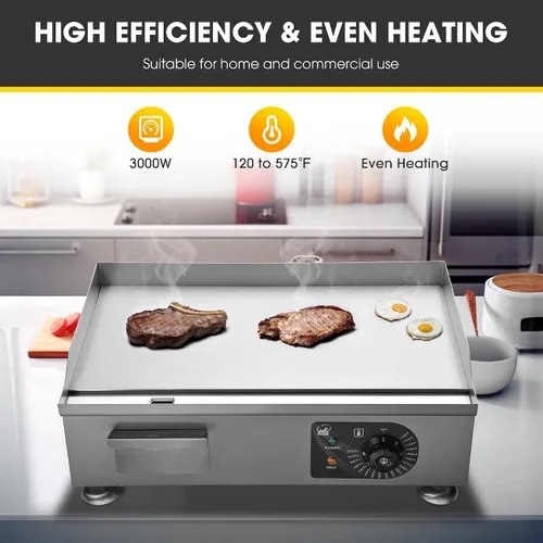 Miniatura 3 de WeChef 22 "Plancha comercial 3000 W Plancha eléctrica de encimera antiadherente plana de acero inoxidable ajustable restaurante parrilla control
