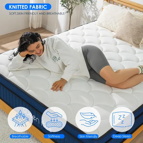 Miniatura 3 de QUEEN ROSE Colchón tamaño individual de 12 pulgadas en una caja, colchón de espuma viscoelástica de gel para niños, cama híbrida con resortes