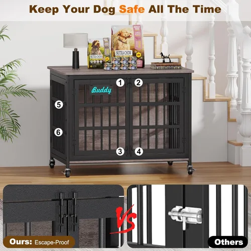 Miniatura 5 de EasyCom mueble de jaula para perros de 41"/33"/27" con etiqueta de nombre, perrera para perros de interior resistente para perros medianos, jaula