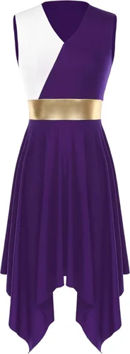 Miniatura 38 de easyforever Vestido de baile sin mangas con bloques de color para mujer, alabanza litúrgica, ropa de baile lírico, vestido de bata de adoración