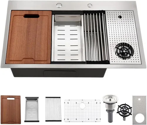 Miniatura 13 de Black-Bokaiya - Fregadero de barra desplegable de 15 x 15 pulgadas, fregadero de cocina pequeño de acero inoxidable, fregadero para exteriores