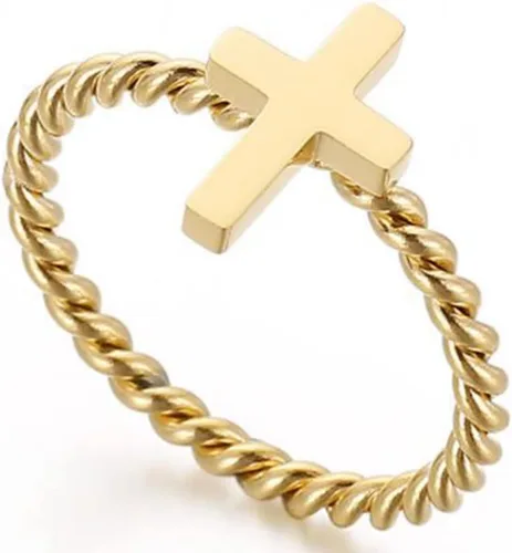 Jude Jewelers Anillo religioso con cruz lateral cristiana de acero inoxidable, Metal, Zirconia cúbica