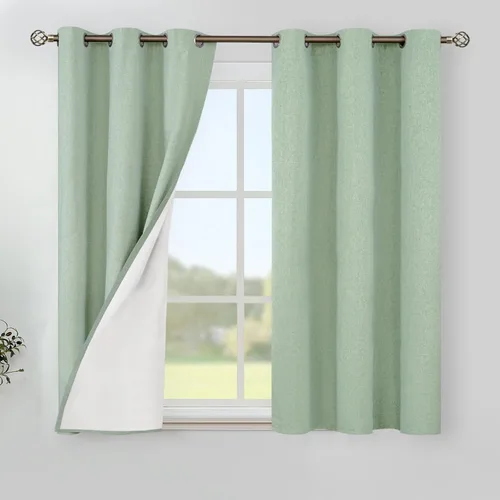Miniatura 39 de YoungsTex - Cortinas de lino beige 100% opacas para dormitorio de 63 pulgadas de largo, cortinas cortas con aislamiento térmico y ojales