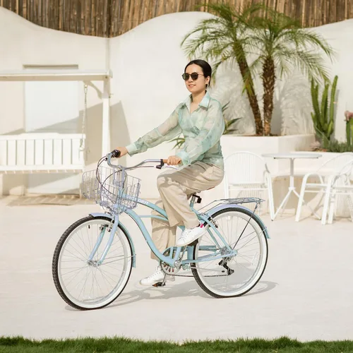 Miniatura 6 de ACEGER Girls Bike with Rattan Basket for 10+ Years, 24" 26" 1 & 7 Speed Comfort Commute Bicycle, Included Dual Brakes & Seat Rack, Adjustable
