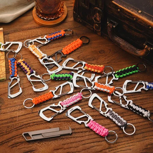 Miniatura 7 de KeyUnity KC00 Llavero de mosquetón de paracord, cordón de paracaídas 550 Multiherramienta para exteriores, mochilas, hombres y mujeres