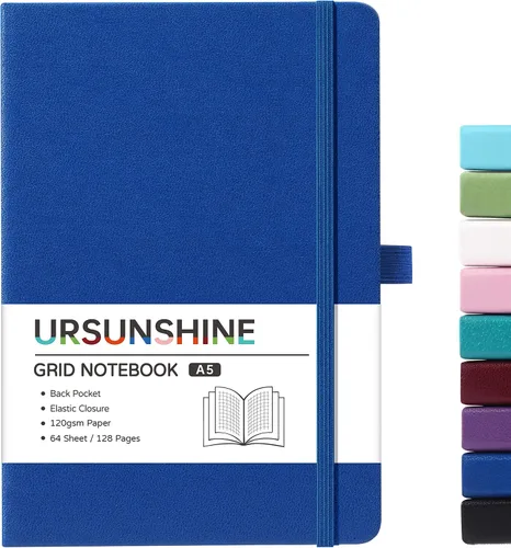 Miniatura 56 de Cuaderno punteado, diario, 5.3 x 8.26 pulgadas, tapa dura, prémium, papel grueso, doble espiral, bandas, cuero negro sintético, lazo para bolígrafo