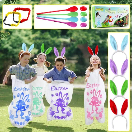 – Bolsas de carreras para juegos al aire libre para juegos de patatas, orejas de conejo, juegos de carreras de huevos y cucharas, bandas de carreras