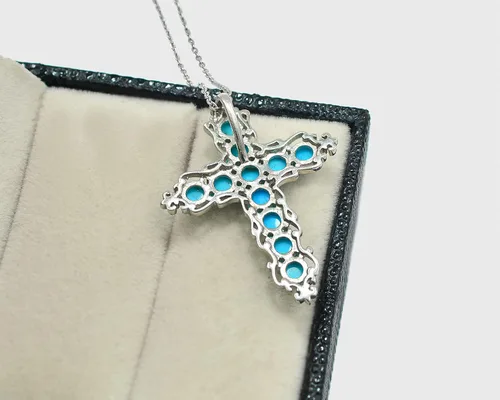 Miniatura 5 de Natural 0.157 in redondo durmiente belleza turquesa piedra preciosa santa cruz colgante collar diciembre piedra natal turquesa joyería regalo