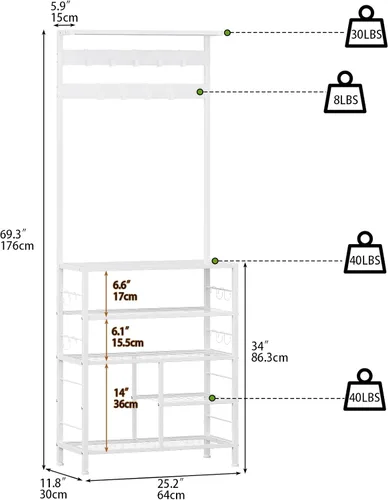 Miniatura 2 de GiftGo Estante de madera moderno de 5 niveles con 9 ganchos de metal movibles, organizador de almacenamiento para el hogar, oficina, dormitorio