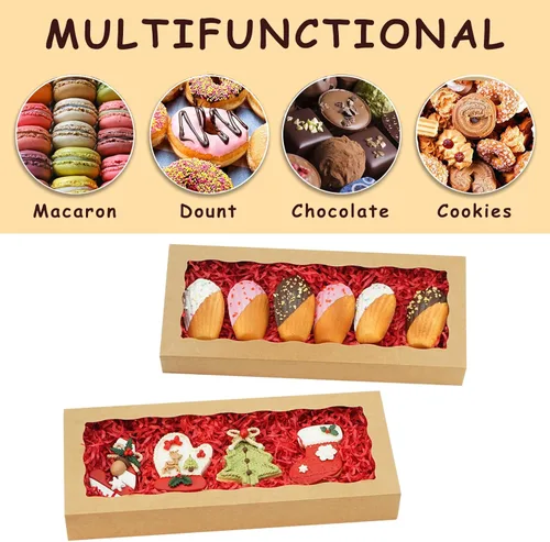 Miniatura 6 de XINHPKGG 5 cajas de galletas con ventana: cajas de panadería de 12 x 5 x 1.5 pulgadas, cajas de golosinas, cajas de fresas cubiertas de chocolate