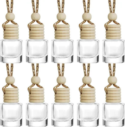 ESEWALAS 10 Piezas Ambientador Colgante para Coche, 8ml (0.3 fl oz) Difusor Colgante para Coche, Botellas de Perfume de Vidrio Vacías Difusor de