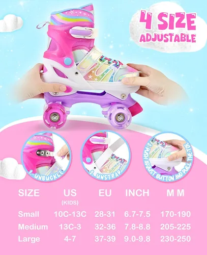 Miniatura 5 de SULIFEEL - Patines ajustables de estilo tie-dye arcoíris para niñas y niños de 3 a 5 años, 5 a 8 años, 6 a 12 años, rosa y morado, con luces