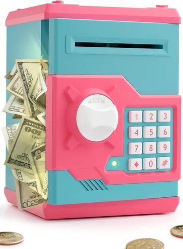 Miniatura 11 de Playsheek alcancía para niñas y niños, gran alcancía electrónica de monedas con protección por contraseña, caja de ahorro con desplazamiento