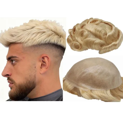 Miniatura 18 de N.L.W. Prótesis de cabello humano europeo para hombre, toupee para hombres con piel fina transparente PU 10x8 tamaño base piezas de cabello humano
