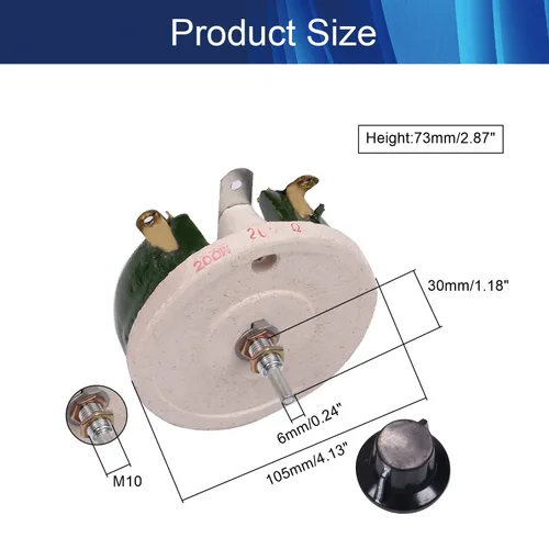 Miniatura 2 de Potenciómetro de alambre de cerámica para heridas de alambre de cerámica de 200 W, 200 R, reóstato con perilla para ajuste de RPM de maquinaria