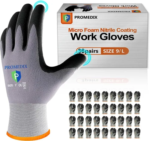 Miniatura 18 de PROMEDIX P Guantes de trabajo recubiertos de nitrilo,Guantes de trabajo de seguridad de microespuma para hombre,Guantes de nylon y spandex de punto