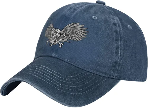 Cowboy Hat Trendy Hats for Man and Women Djustable Four Season Outdoor Baseball Cap of Hell Skull with Angel Navy Blue