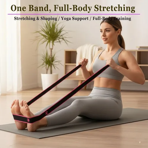Miniatura 3 de Bandas de resistencia de fitness con asas, banda de resistencia para ejercicios de estiramiento y yoga, bandas ajustables para estiramiento de Rosa