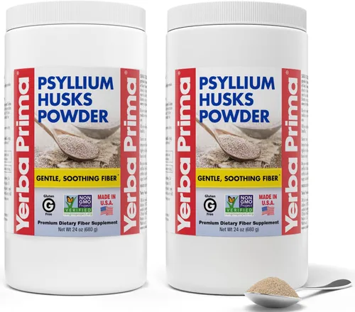 Yerba Prima Psyllium Husks Powder - 24 onzas (paquete de 2) - Sin sabor - Molido fino - Suplemento de fibra natural con fibra soluble e insoluble