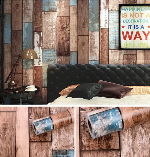 Miniatura 2 de PoetryHome Papel de contacto autoadhesivo vintage Shiplap para despegar y pegar, papel tapiz de madera para paredes, gabinetes de cocina