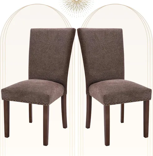 COLAMY Juego de 2 sillas de comedor tapizadas Parsons, sillas de tela para comedor y cocina con detalle de cabeza de clavo y patas de madera -