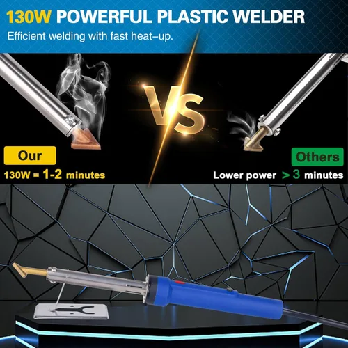 Miniatura 2 de Kit de Soldador de Plástico de 130W Deluxe, Kit de Soldador de Hierro de Soldadura de Plástico 3-en-1, Herramienta Profesional de Reparación de Negro