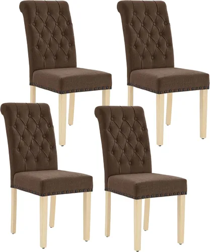 Miniatura 8 de adochr Juego de 2 sillas de comedor de tela de lino, silla de comedor tapizada con patas de madera, sillas Parsons sin brazos para Beige