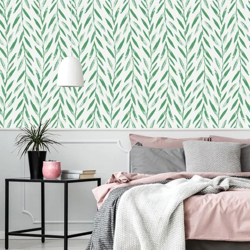 Miniatura 3 de Wudnaye Papel tapiz de hojas verdes para despegar y pegar, papel tapiz floral de 17.7 x 118 pulgadas, papel de contacto floral moderno