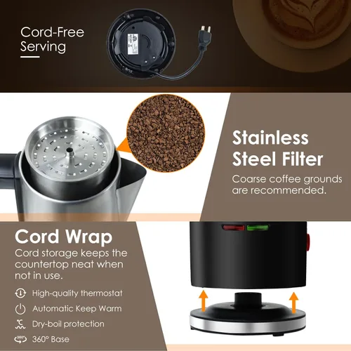 Miniatura 6 de Percolador de café eléctrico de 12 tazas, cafetera percoladora de 800 W, acero inoxidable con perilla transparente, mango de tacto frío, percolador