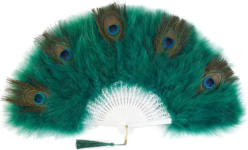 Miniatura 13 de BABEYOND Abanico de plumas de marabú estilo vintage de los años 20, abanico plegable de mano, para disfraz, baile, espectáculo, fiesta de té, Negro