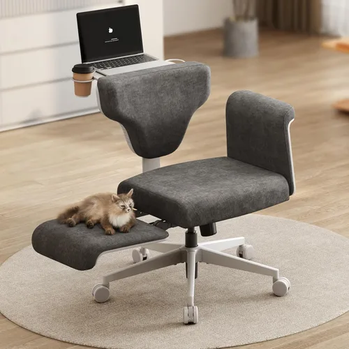 Miniatura 15 de Silla de oficina Newtral Criss Cross con patas cruzadas con bandeja oculta, asiento extra ancho sin brazos cómodo para escritorio y computadora