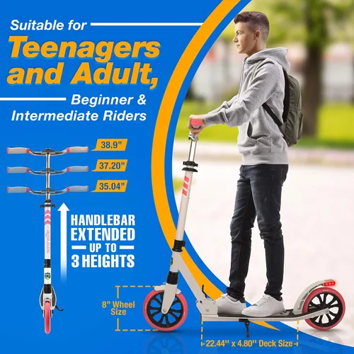 Miniatura 4 de SereneLife Patinete ligero y plegable cómodo manubrio de barra en T, scooter ajustable para adolescentes y adultos, cubierta de aleación con ruedas